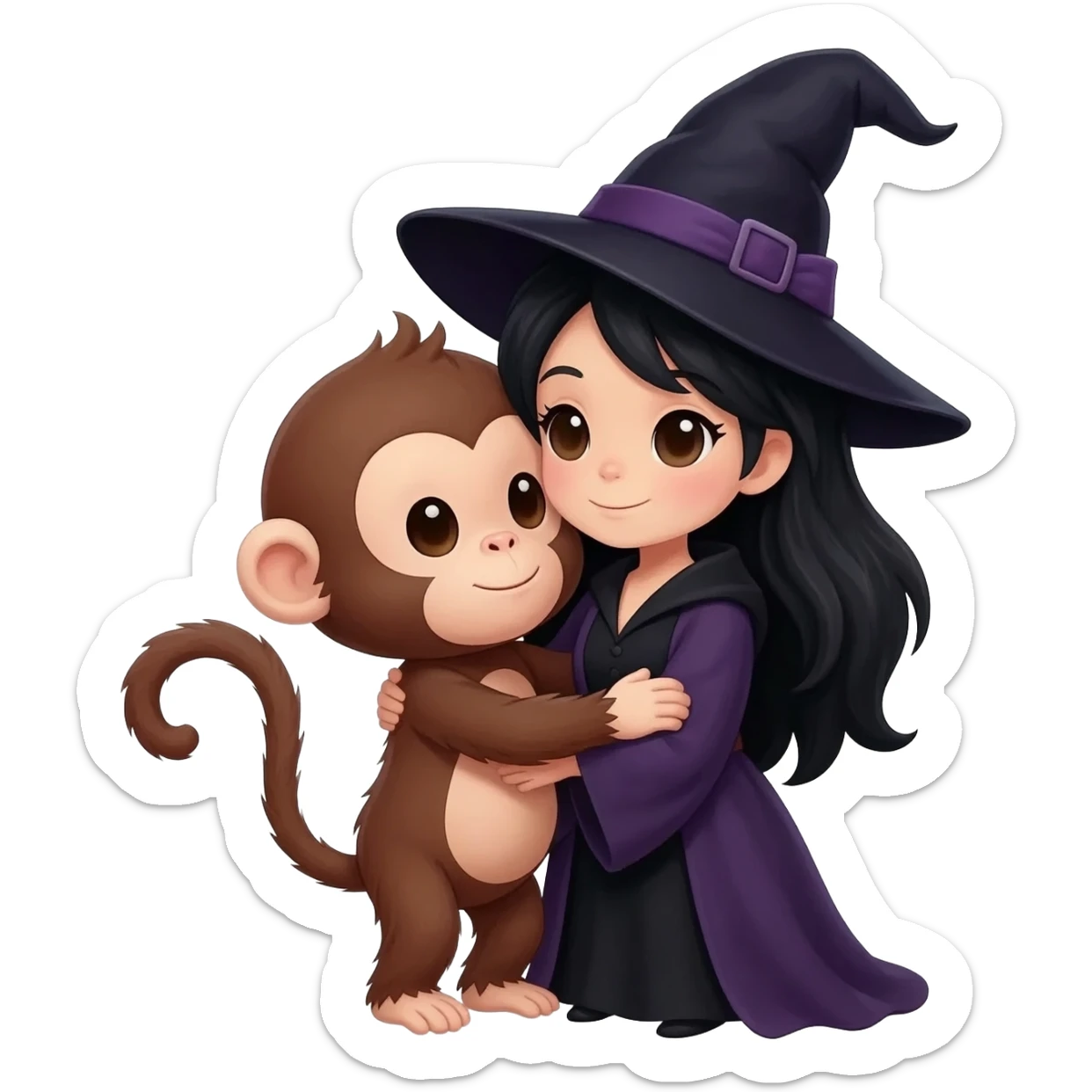 Monito abrazando a un Bruja de pelo negro sticker