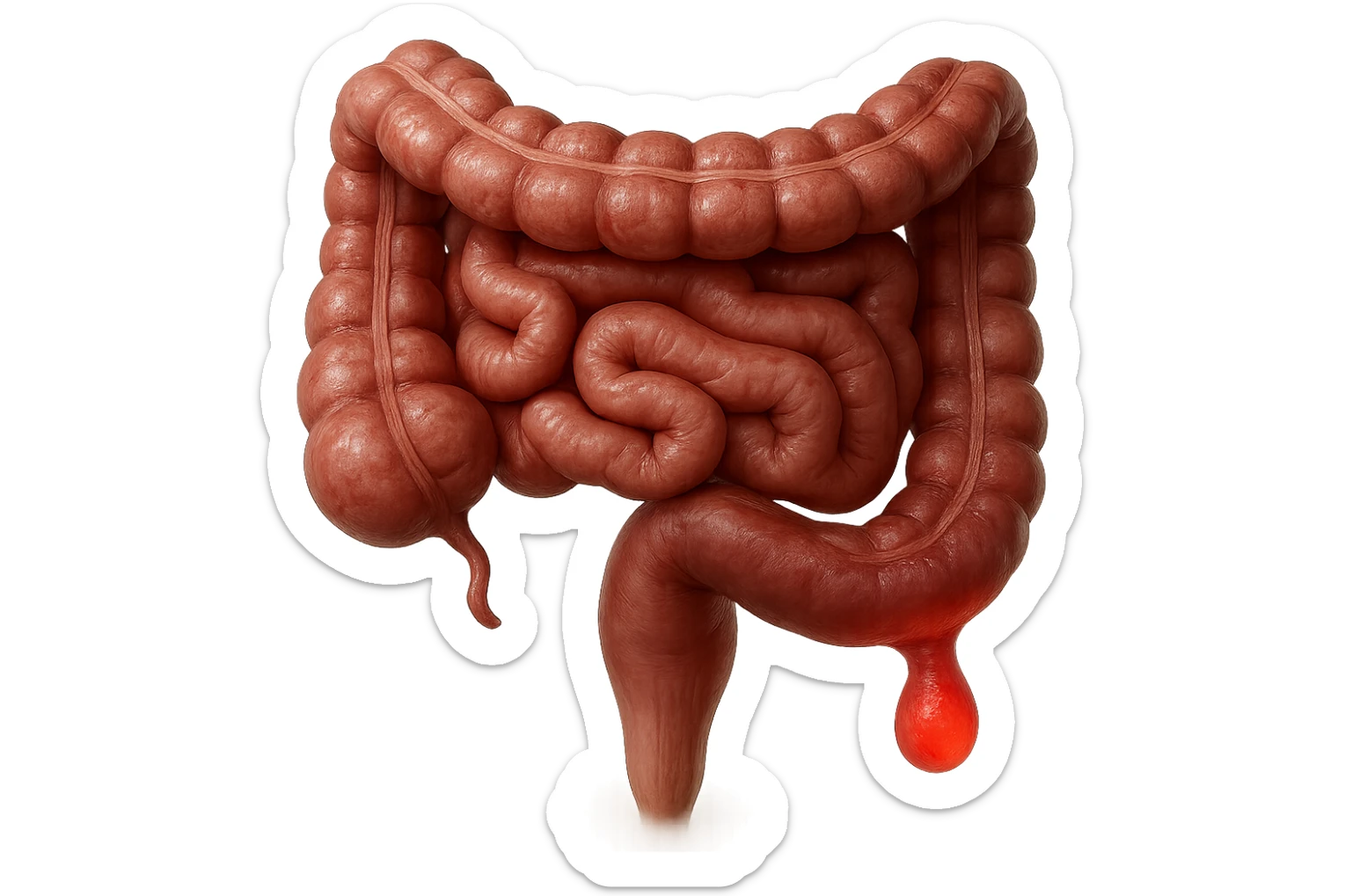 CISTIFELLEA E INTESTINO SONO COLLEGATI NEL DOLORE, SENZA SCRITTE E L'INTESTINO FALLO PERFETTO E REALISTICO, NON DISEGNATO iperrealistico 4k sticker