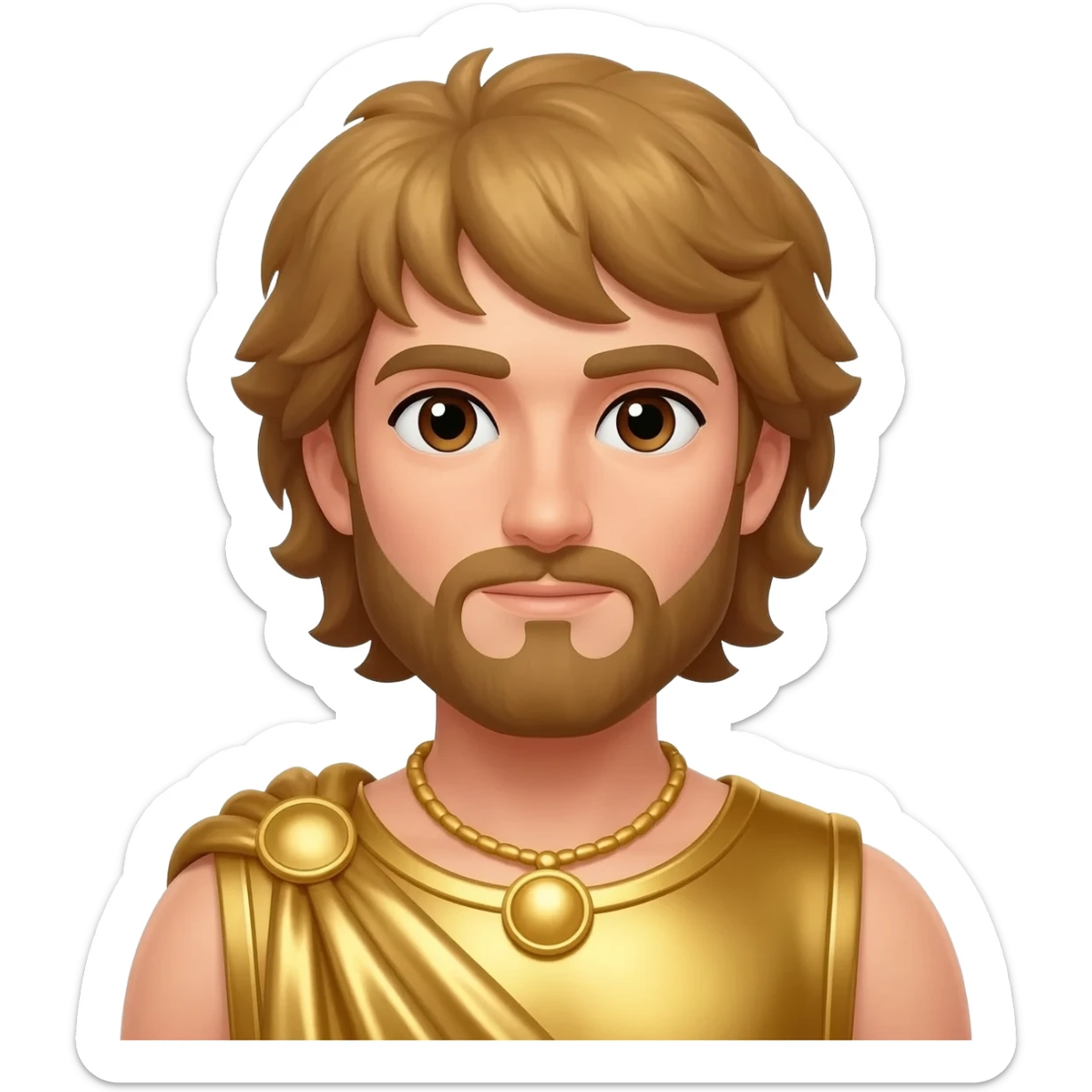 King Midas from Greek Mythology with brown eyes, golden brown hair, gold metallic toga, gold necklace sticker
