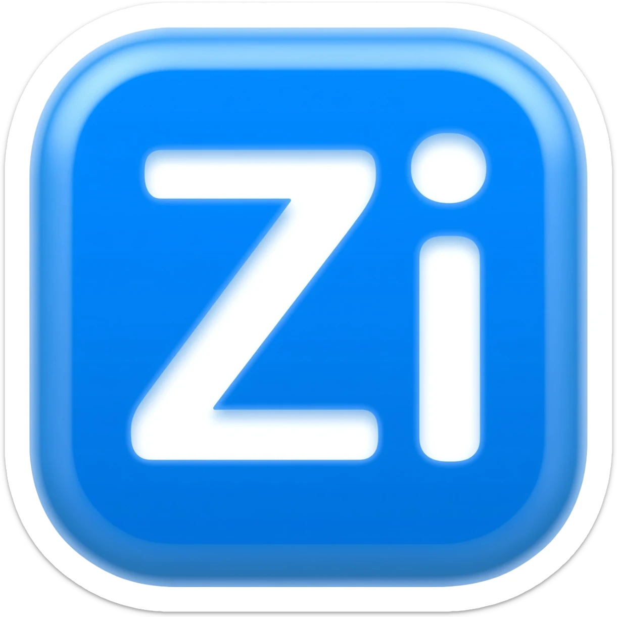 "3D premium,3D rounded-square icon in strong BLEU with a beveled edge, bold serif white letter 'Zi'centered, strong specular highlights, inner glow, 1024x1024, png" sticker