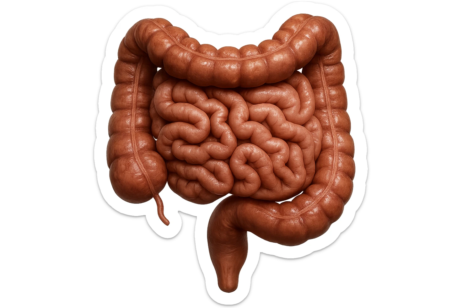 CISTIFELLEA E INTESTINO SONO COLLEGATI NEL DOLORE, SENZA SCRITTE E L'INTESTINO FALLO PERFETTO E REALISTICO, NON DISEGNATO iperrealistico 4k sticker