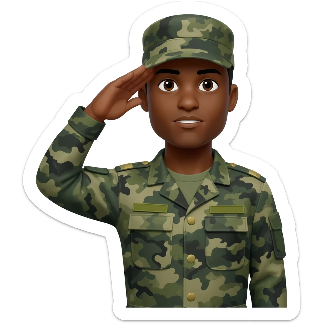 I need a black male military soldier and camouflage green uniform saluting sticker