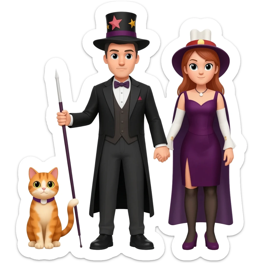 magician couple and their pet cat sticker
