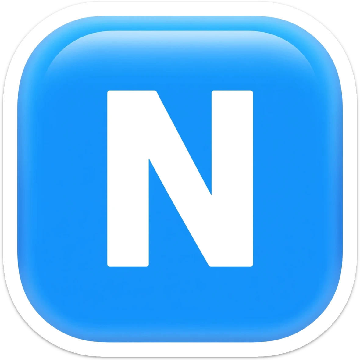 "3D premium,3D rounded-square icon in soft bleu with a beveled edge, bold serif white letter 'N'centered, strong specular highlights, inner glow, 1024x1024, png" sticker