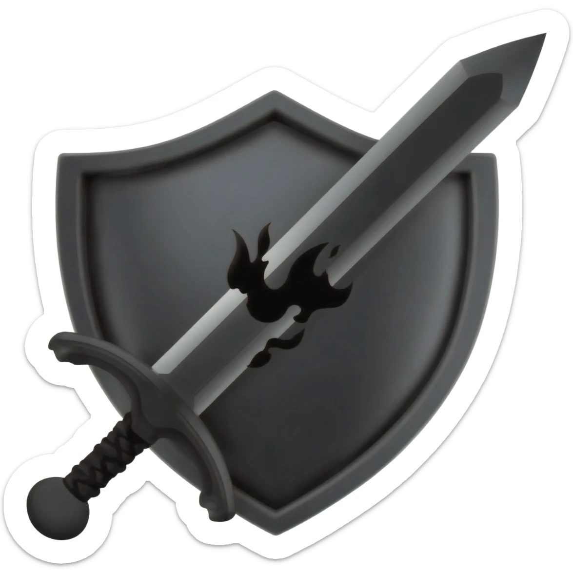 a black shield pierced by a black sword burning with a black flame sticker