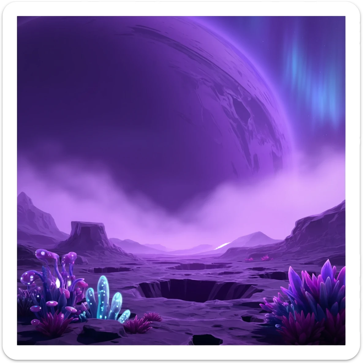 I need in purple mysterious planet (in style of alien 3d) sticker