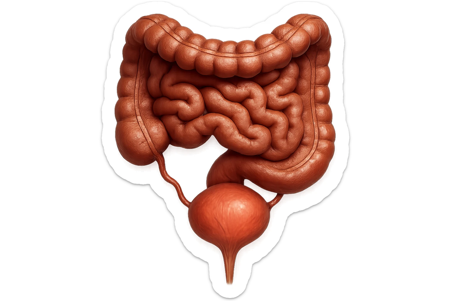 CISTIFELLEA E INTESTINO SONO COLLEGATI NEL DOLORE, SENZA SCRITTE E L'INTESTINO FALLO PERFETTO E REALISTICO, NON DISEGNATO iperrealistico 4k sticker