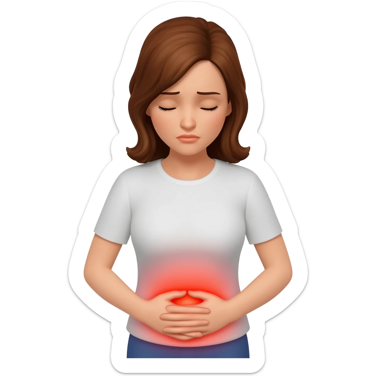 woman holding stomach hurting no glowing red sticker