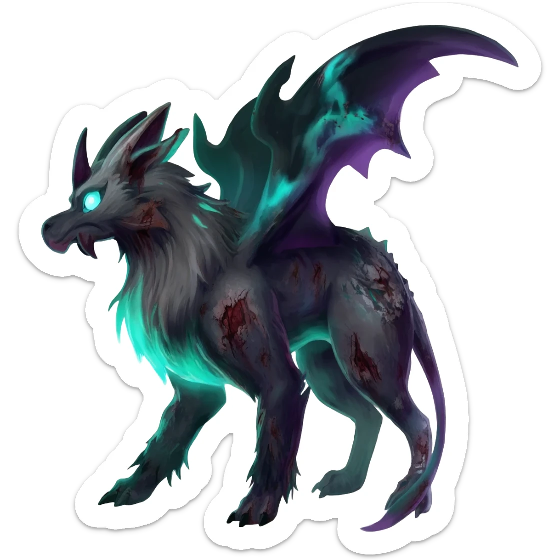 Aural bioluminescent spectrumal darky dusky spoopy spoilt rotten Salandit-Amaura-Darkrai-animal-creature-hybrid-fusion-creature, full body  sticker
