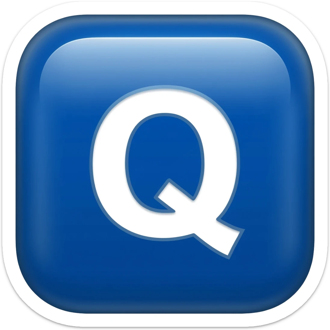 "3D premium,3D rounded-square icon in strong bleu with a beveled edge, bold serif white letter 'Q'centered, strong specular highlights, inner glow, 1024x1024, png" sticker