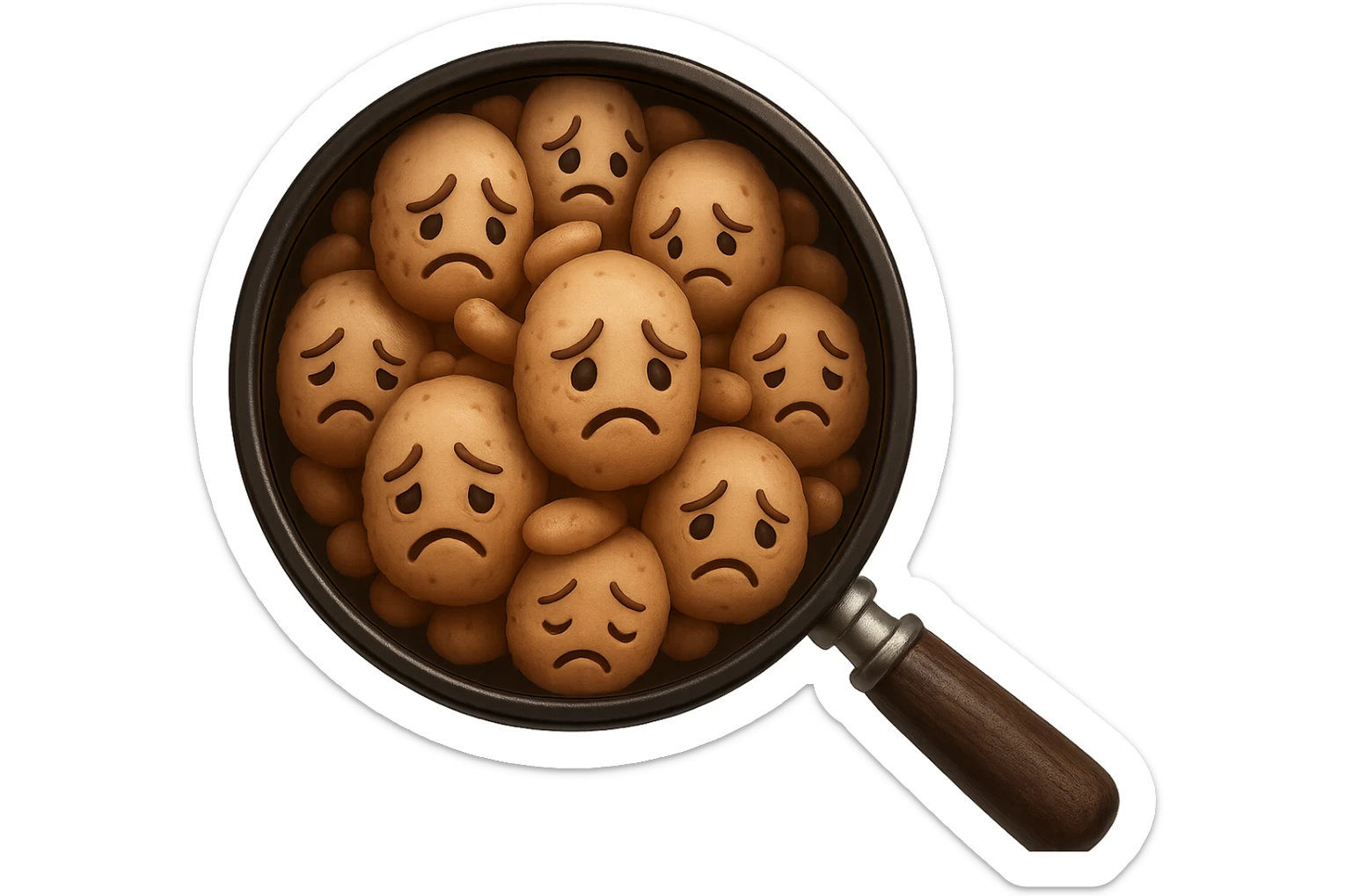 EMOJI STILE IPHONE DI una lente di ingrandimento che inquadra un cumulo di batteri intestinali tristi, IPERREALISTICO 4K sticker