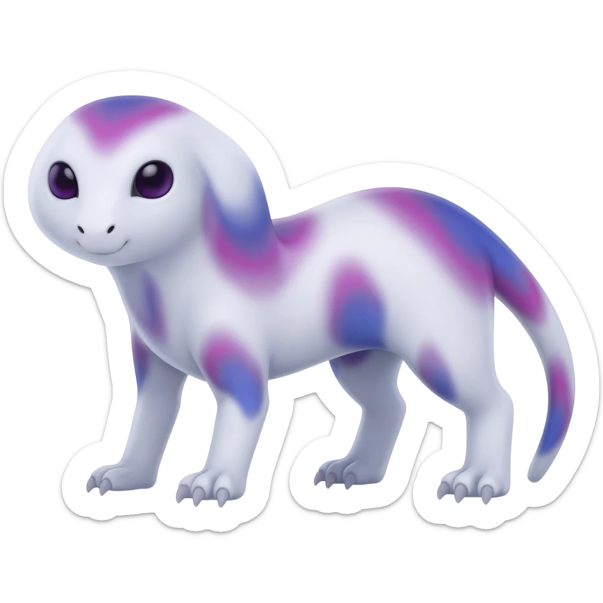  White with indigo-Violet-purple-pinkish-gradient markings beautiful handsome gorgeous aesthetic colorful vibrant Vernid-Trico-species-Fakemon-creature by LiLaiRa, 4 legs, 1 tail, random markings, (full body) sticker