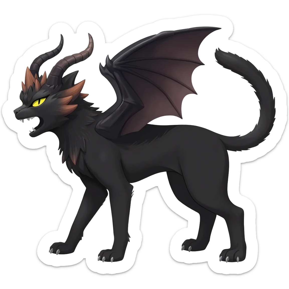 Black edgy Noivern-Noibat-Purloin-Torracat-Lykoi-Caracal-cat-Fakemon-fusion-hybrid-creature sticker