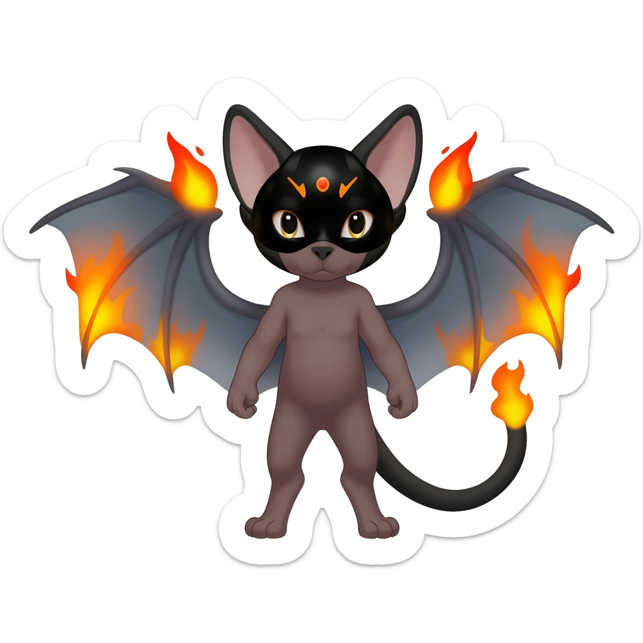 Black edgy Noivern-Litten-Sphynx-Lykoi-Caracal-cat-Fakemon full-body sticker