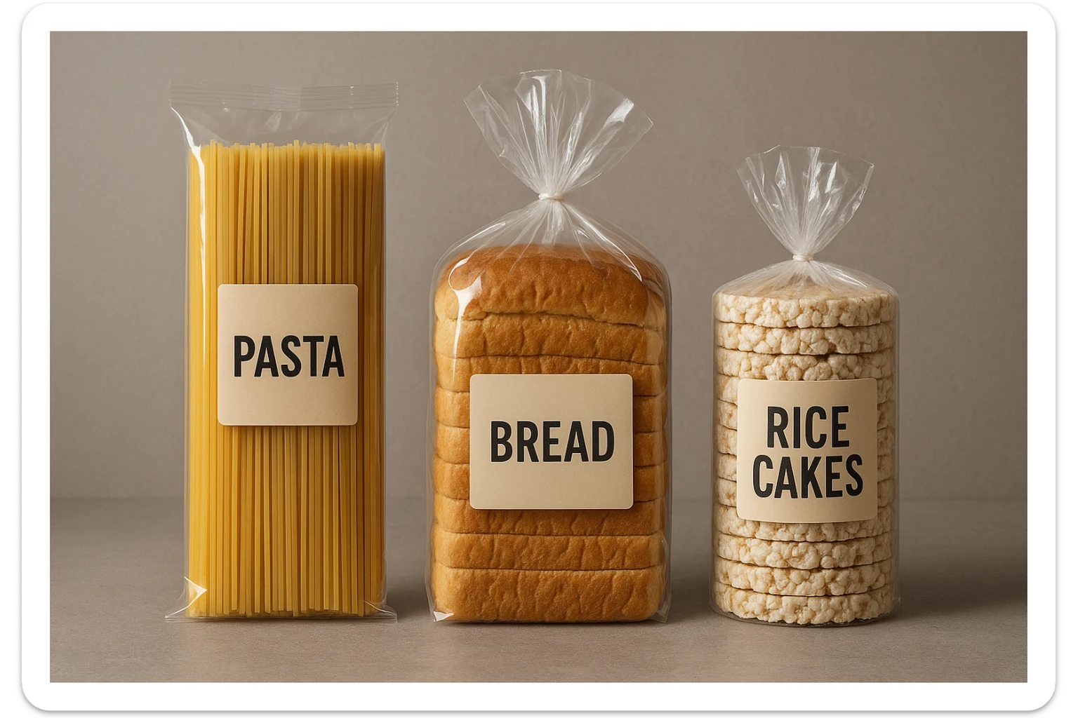 pacco di pasta realistico, pacco di pane, pacco di gallette di riso, 4k sticker