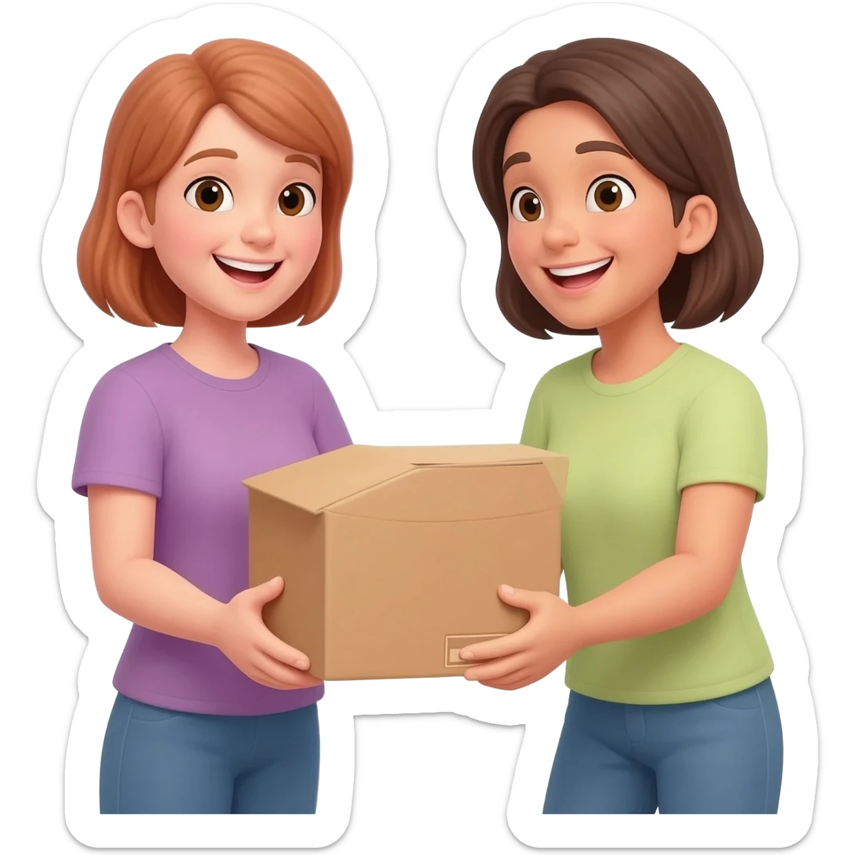 dos personas felices una entrega una caja a otra sticker