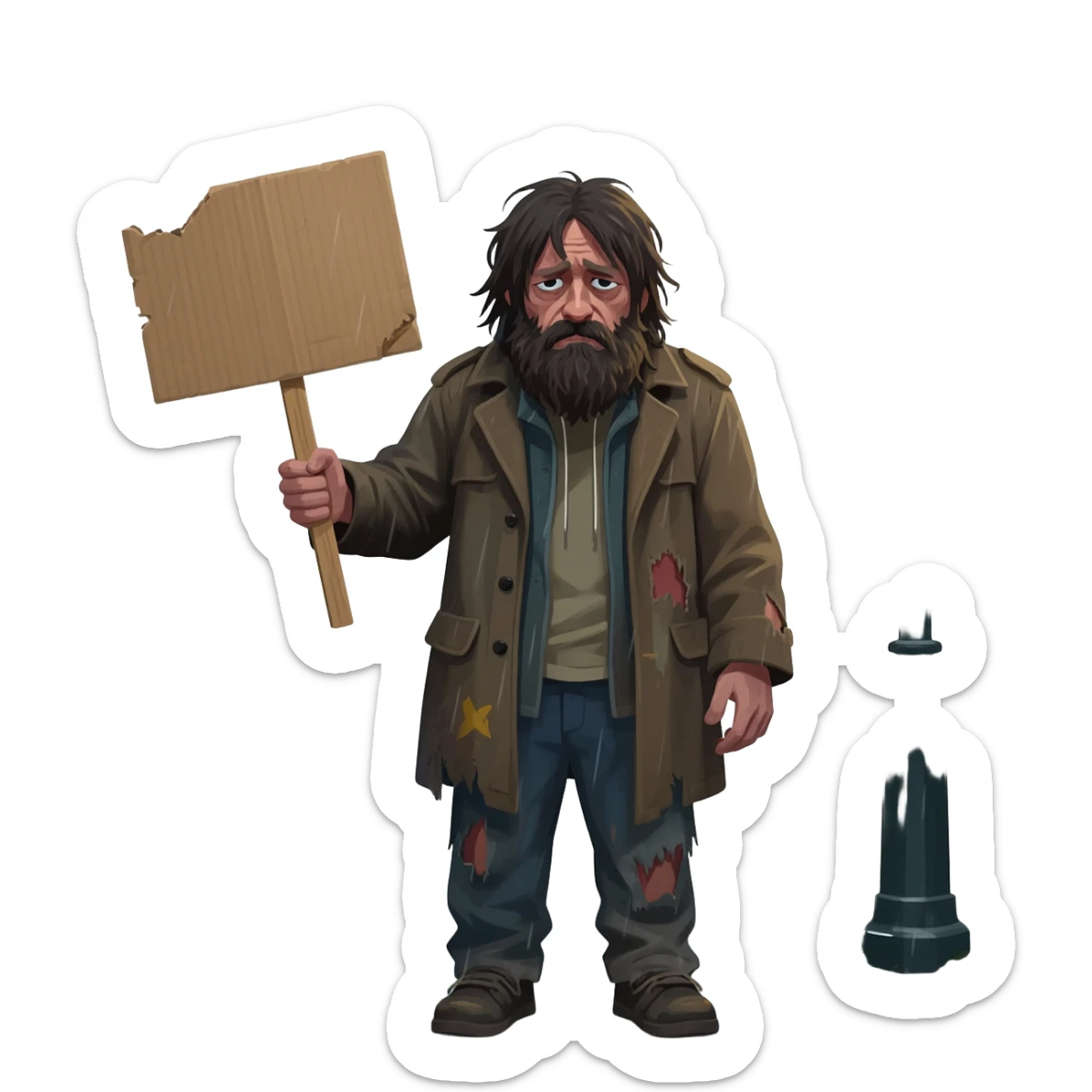 very dirty looking homeless person sticker