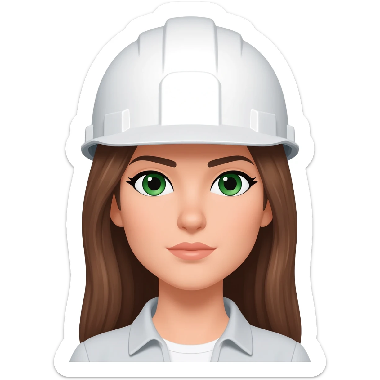 Ingeniera mujer pelo marron ojos verdes piel blanca y casco blanco sticker