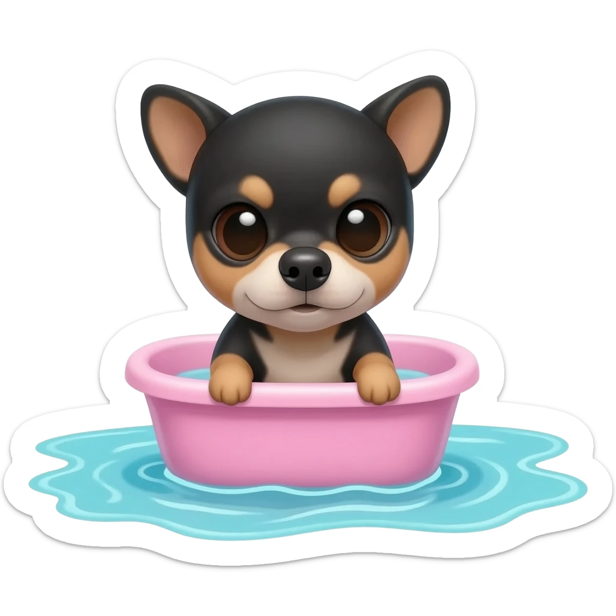Bébé chihua porter petit baignoir rose Dans l'eau.hua noir marrant poil courut en vacances à la plage une poils courte anniversaires rose sticker