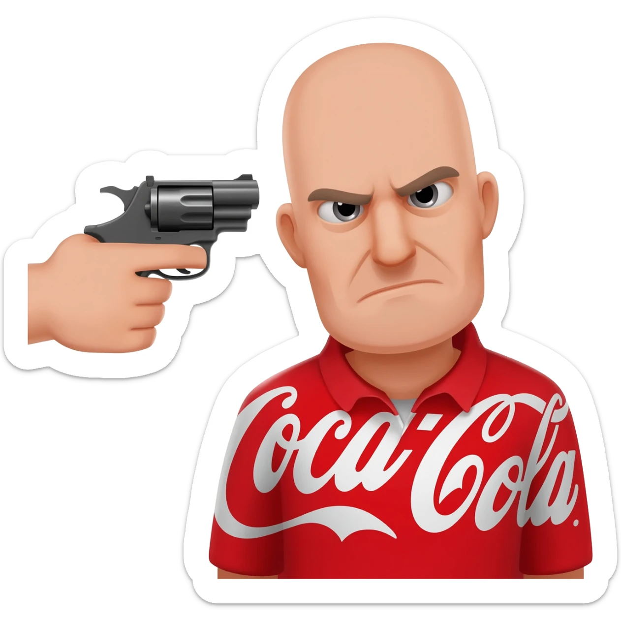 grumpy coca-cola emoji and a gun pointing to his head sticker