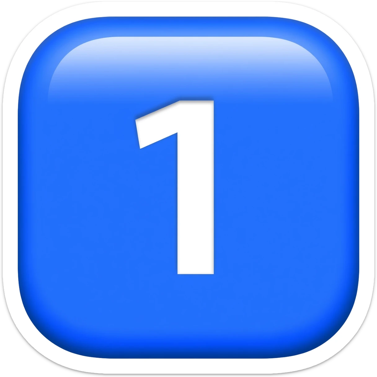 "3D premium,3D rounded-square icon in strong bleu with a beveled edge, bold serif white letter '1'centered, strong specular highlights, inner glow, 1024x1024, png" sticker