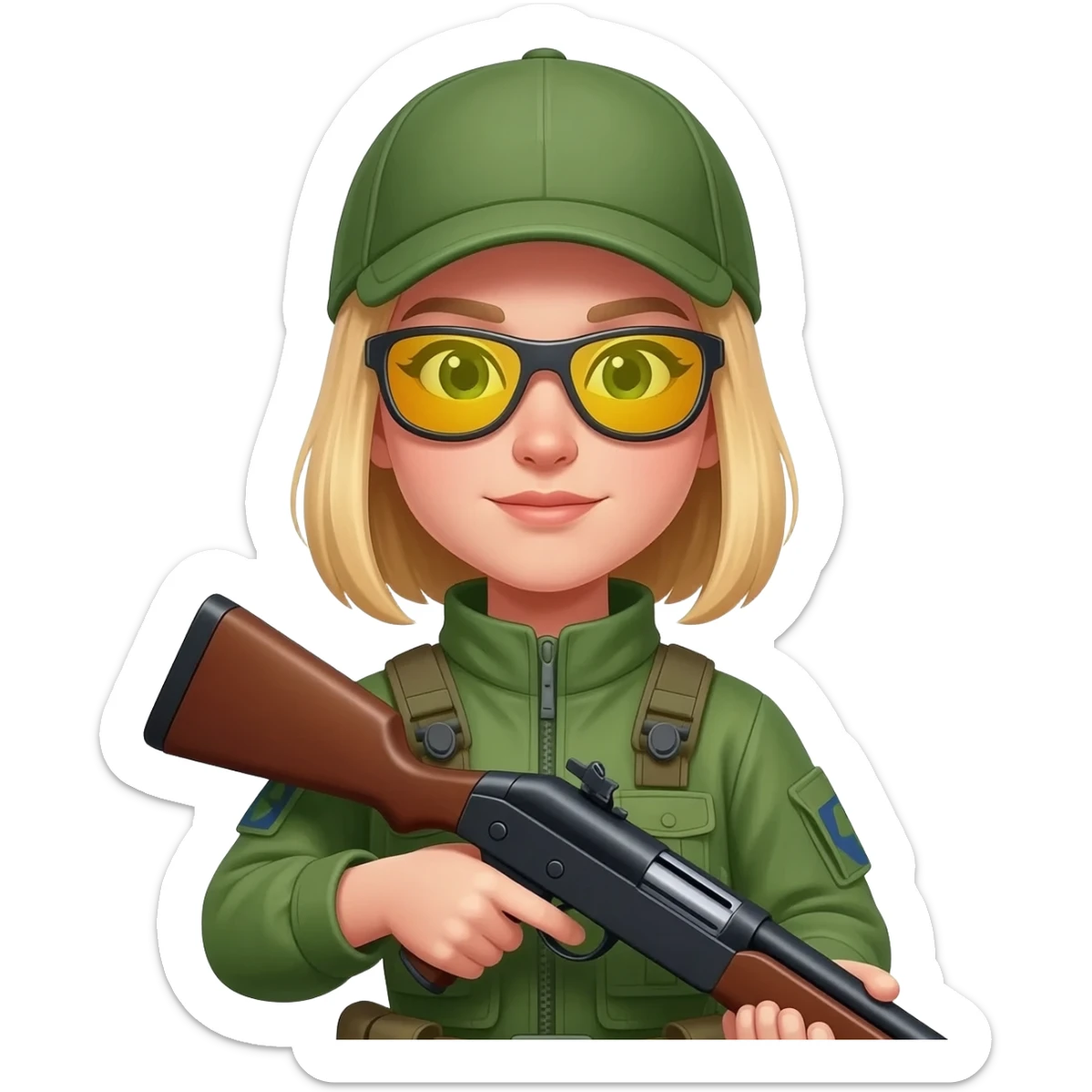 Green hunting blond woman with glassesirl sticker