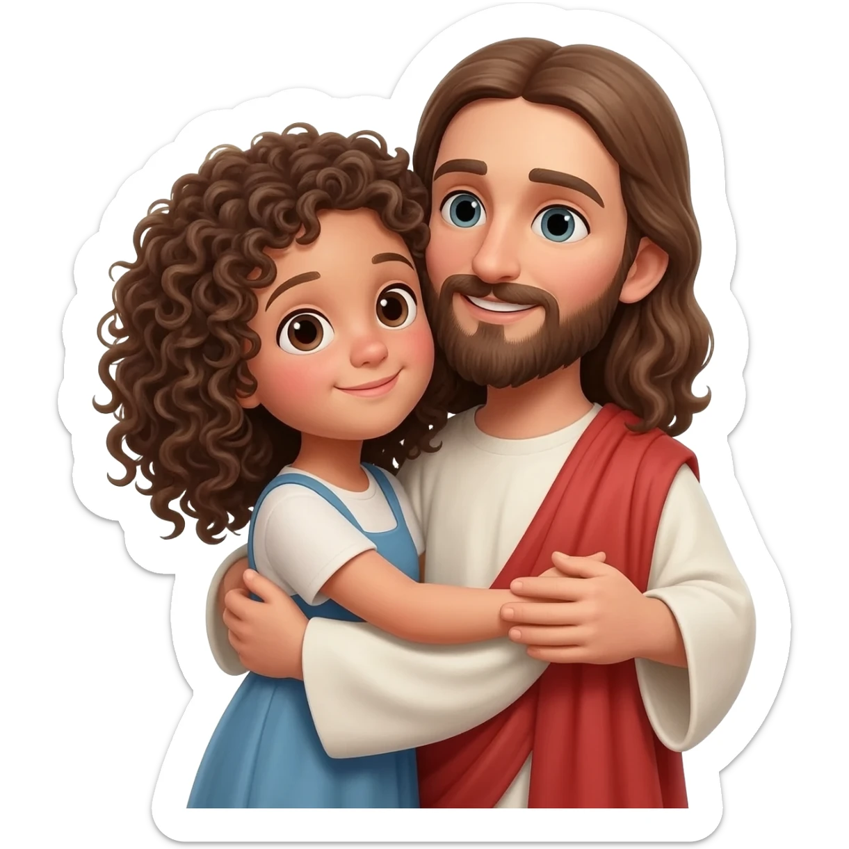 Jesus hugs a girl curly hair sticker