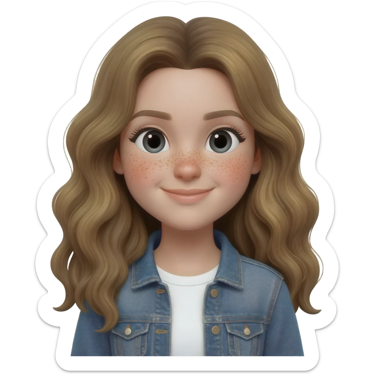 chica con pelo rubio oscuro largo i ojos negros con ropa casual sonriente sticker