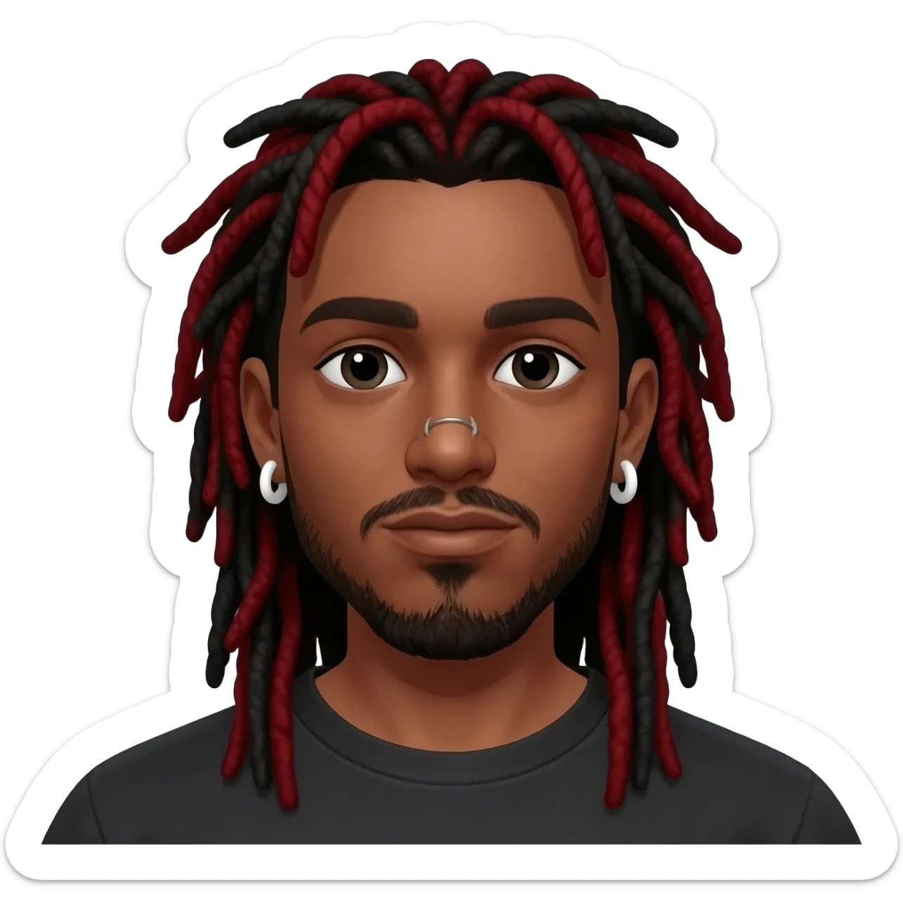 Create an emoji of Jotape MC. He has long red and black dreadlocks, a nose piercing, and wears white earrings in both ears. sticker