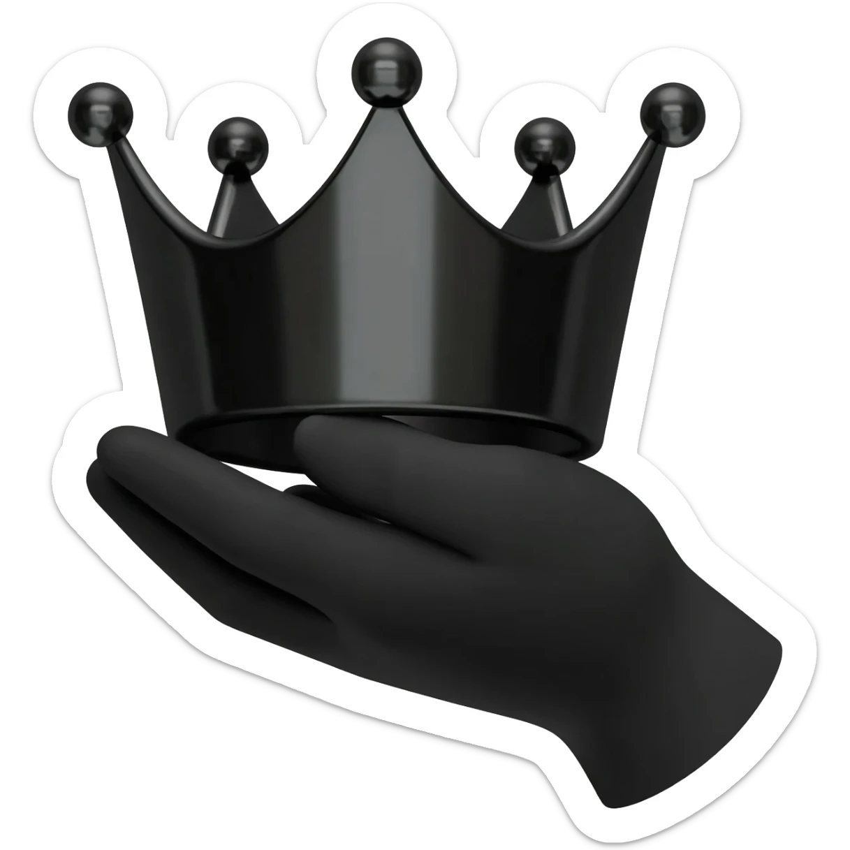 generate a black hand holding a black crown sticker