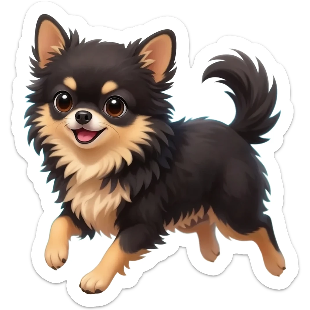 Bébé chihuahua noir marrant poil courut en vacances à la plage sticker