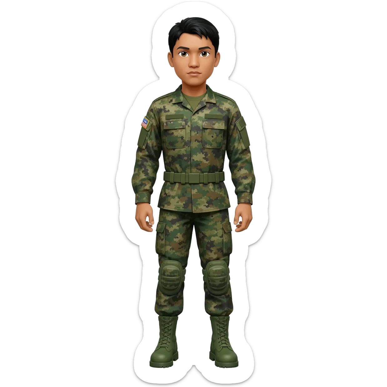 Filipino soldier bdu camo with green combat boots no plate carrier and no belt no knee pads long sleeve sticker
