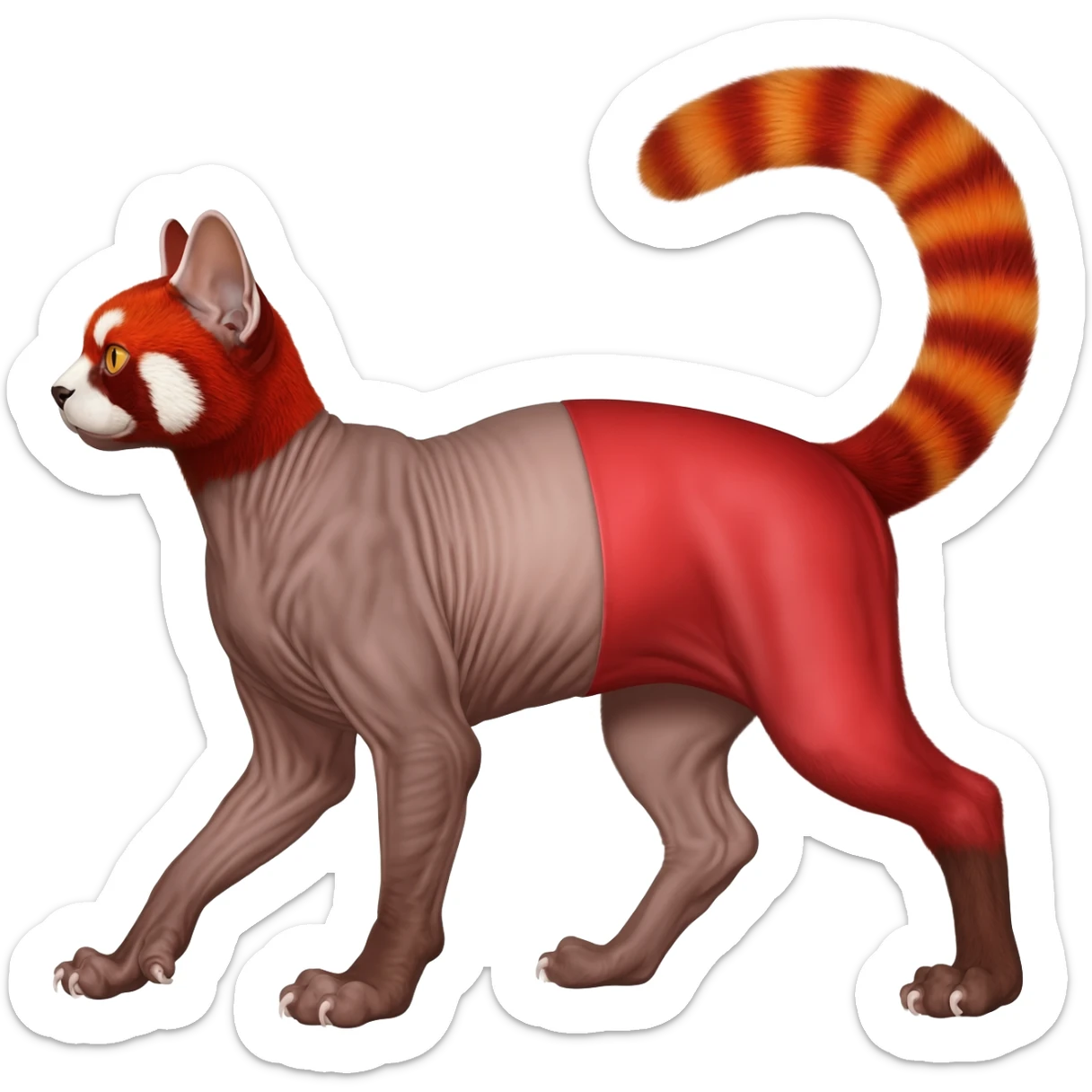 Caracal-Sphynx-Red-Panda-fusion-hybrid-animal-creature, full body sticker