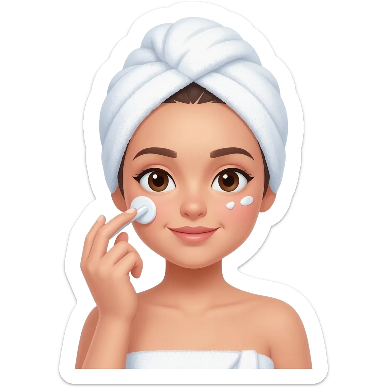 A girl wrapped in a towel doing her skincare routine, head and body covered. sticker