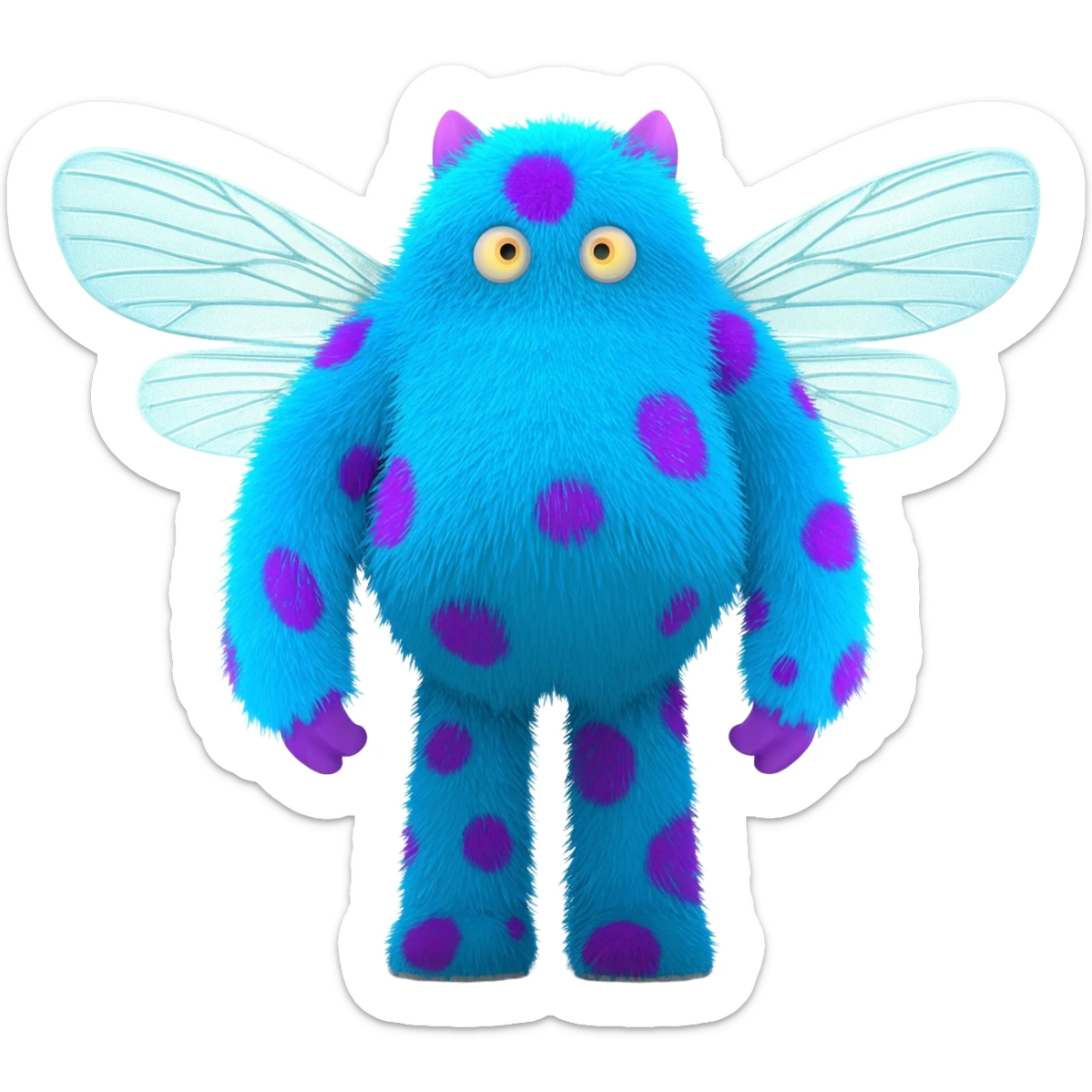 Fuzzy blue with purple polka dots monster with fly wings sticker