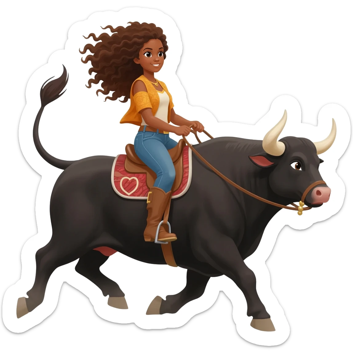 Girl brown skin curly hair bull riding Emoji sticker