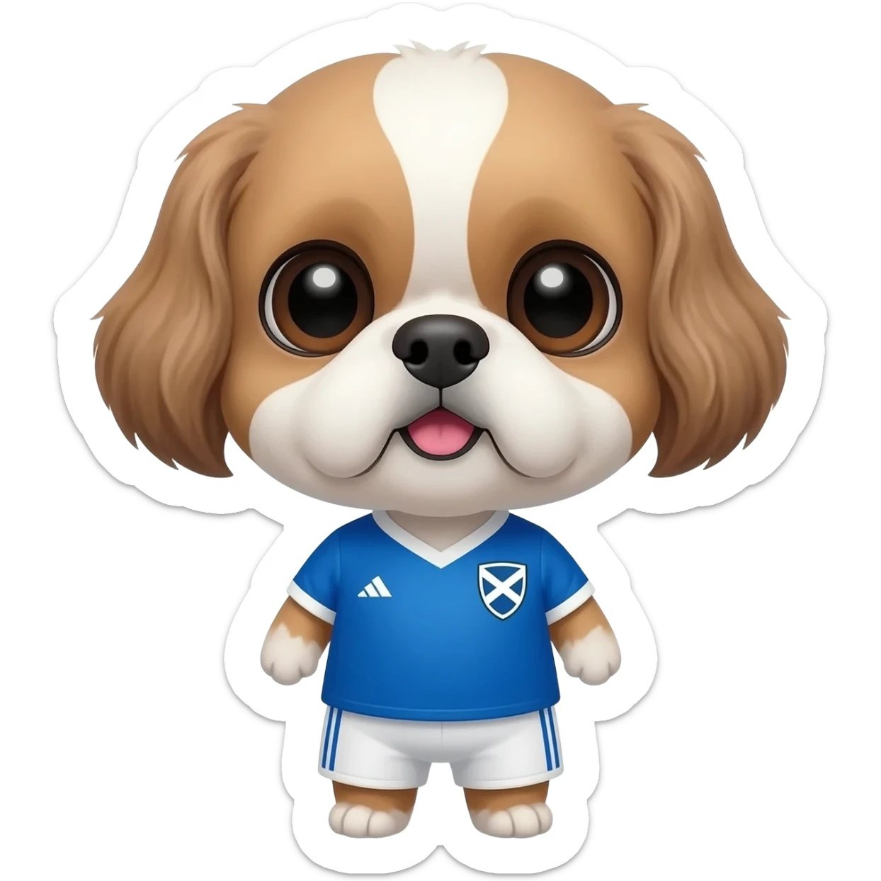 white and light brown shih zhu wearing a scotland soccer jersey v neck 2026 work cup sticker