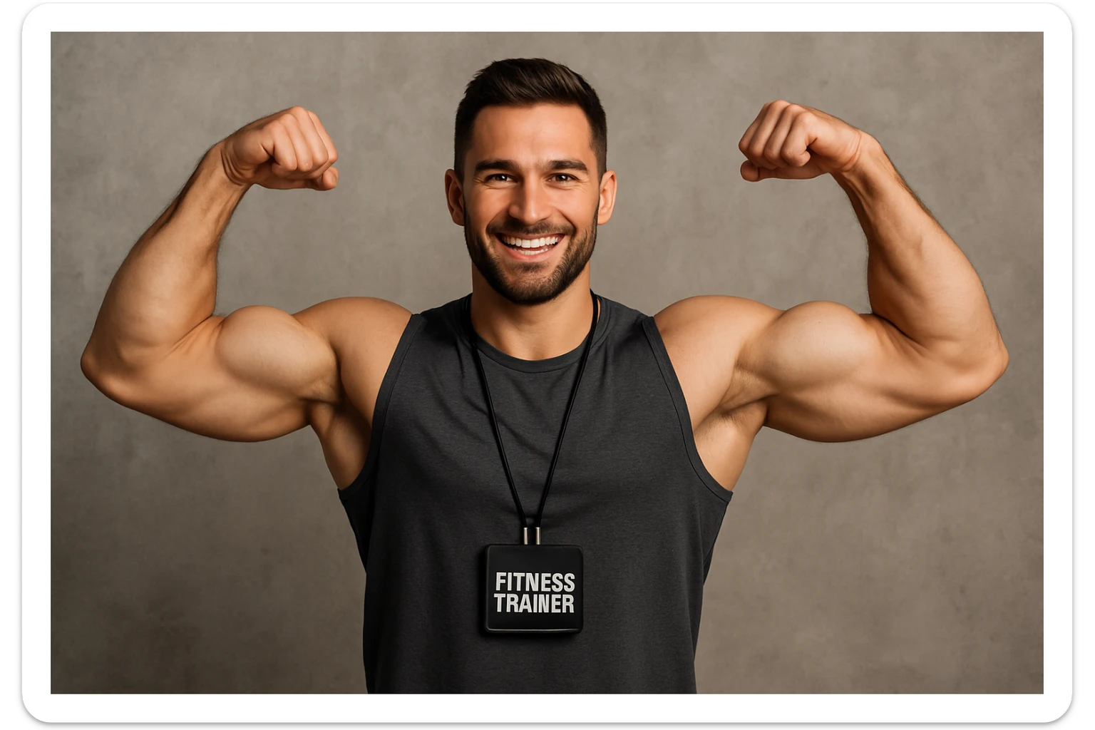 Fitness trainer shows the biceps at full length sticker