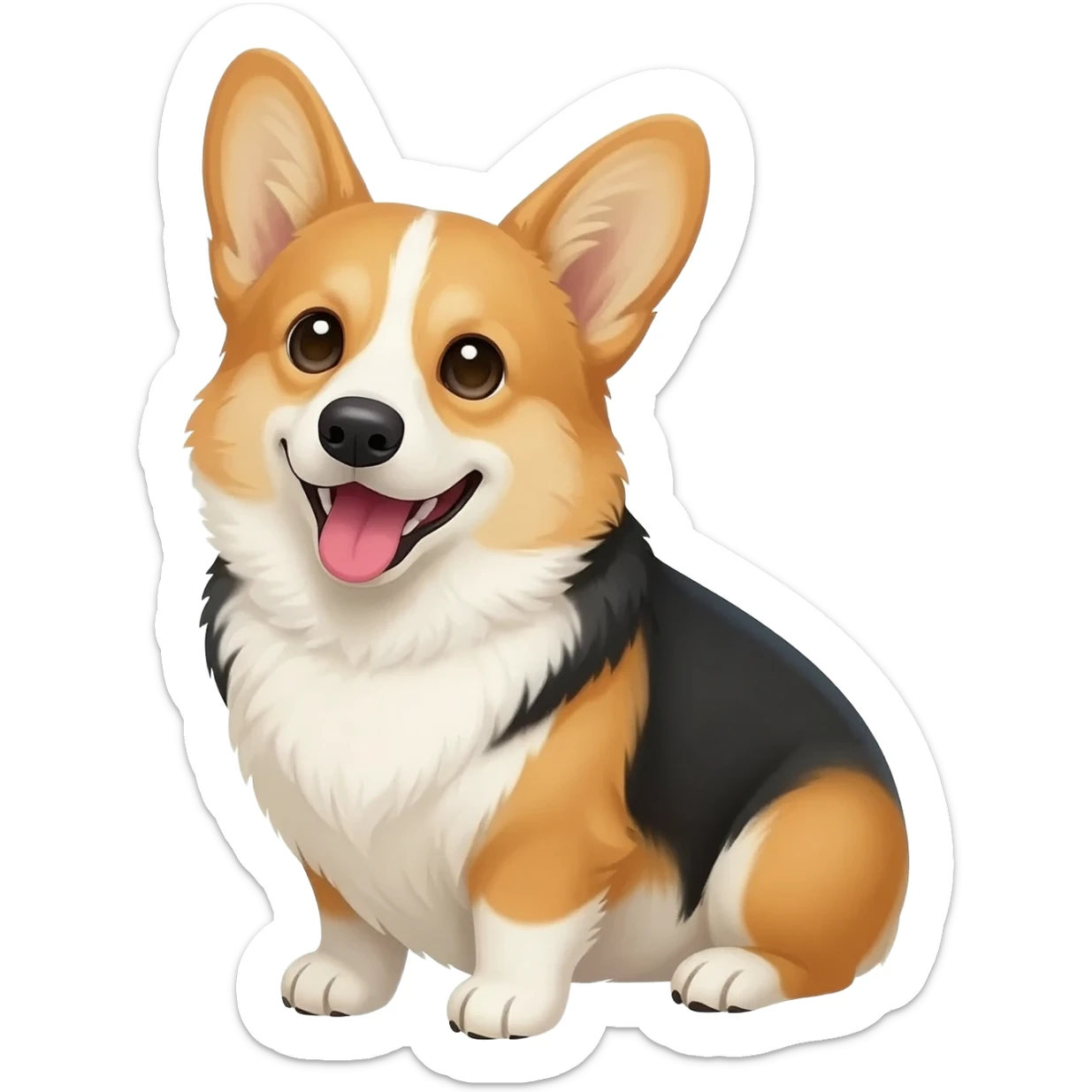 The corgi sits frontally with its mouth open. sticker