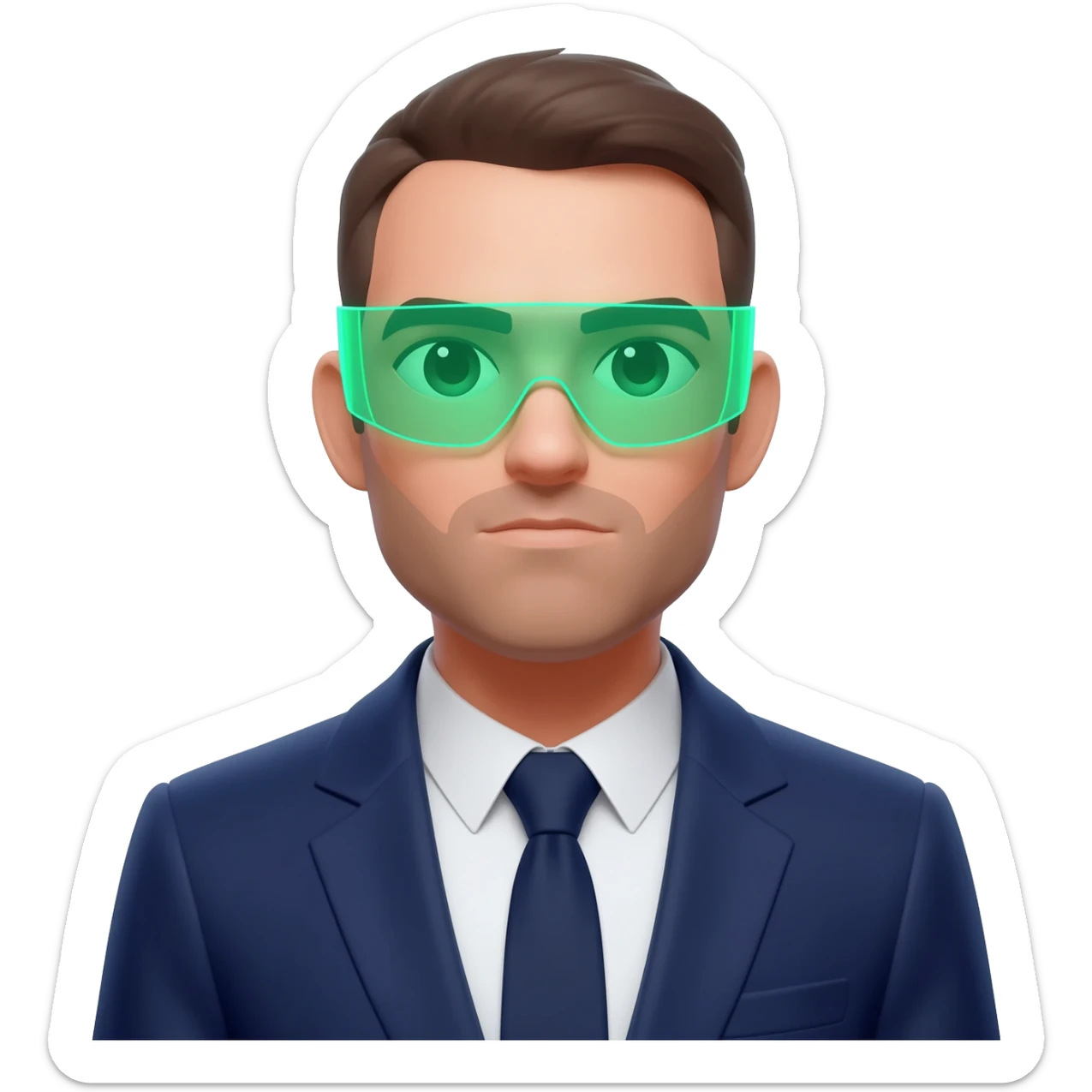 portrait of a man in a suit wearing futuristic green glasses sticker