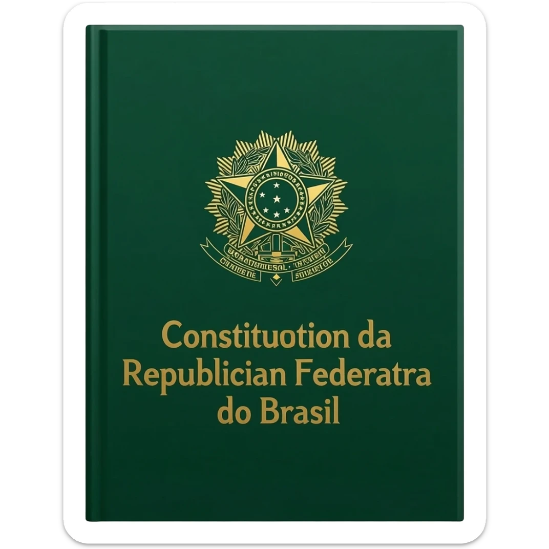 Emoji-style book of the Brazilian Constitution, dark green cover, gold Brazilian coat of arms centered, gold title 'Constituição da República Federativa do Brasil', simple emoji design. sticker