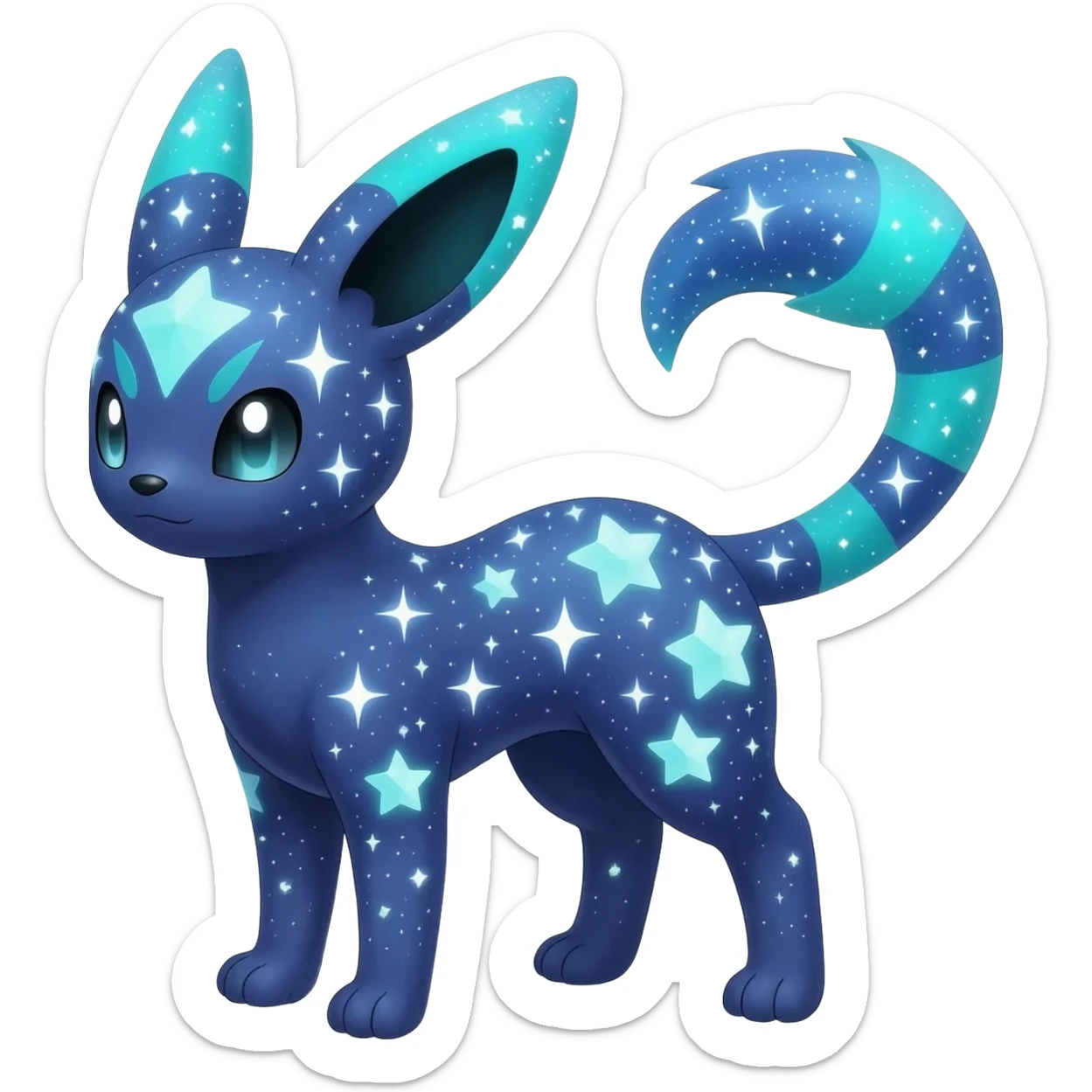 Bioluminescent Nigthly Glittery Shiny Starry Meloetta-Dewott-Salandit-Umbreon-Pokémon-Fakémon-fusion-hybrid-creature sticker
