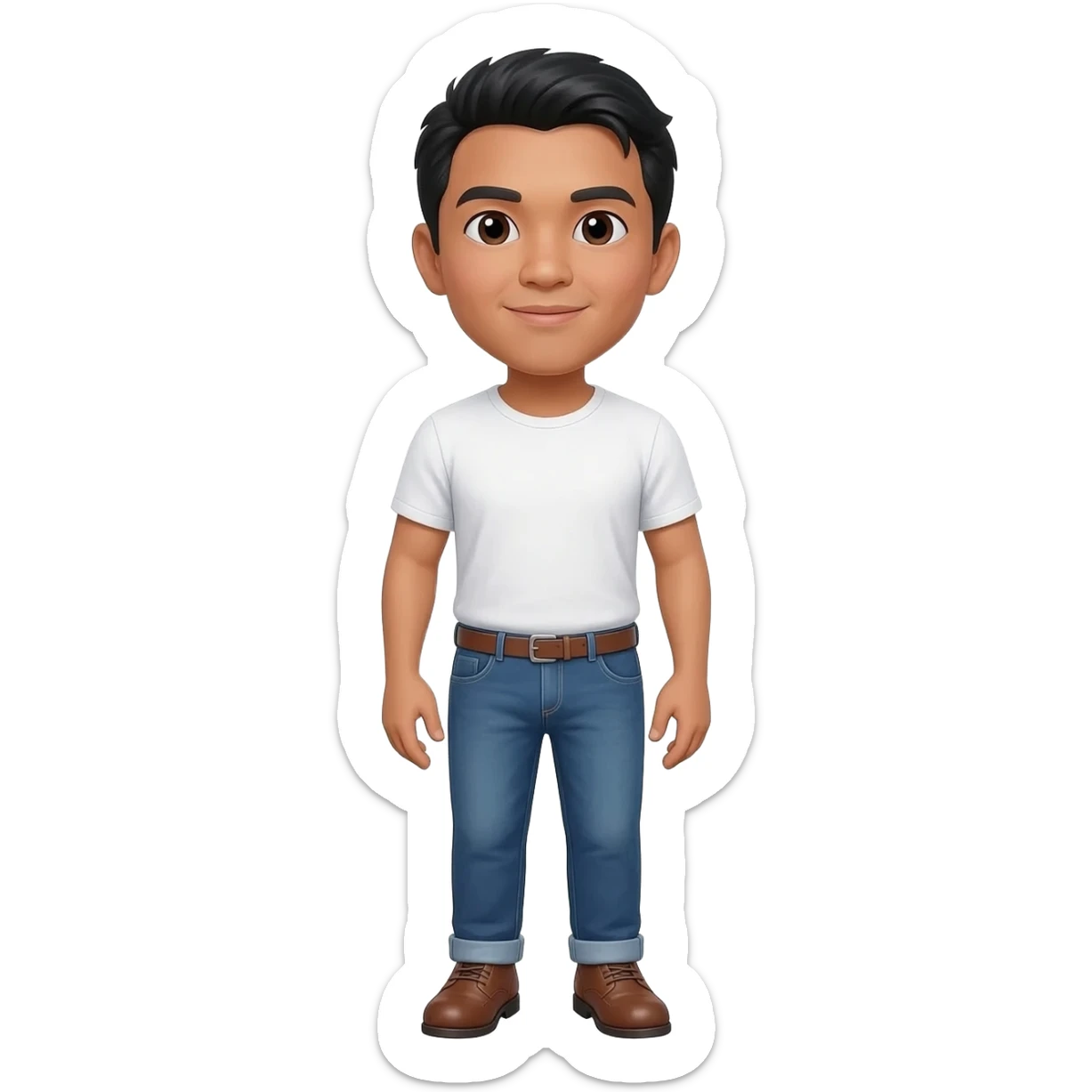 Filipino man white tshirt and denim blue pants and brown shoes  sticker