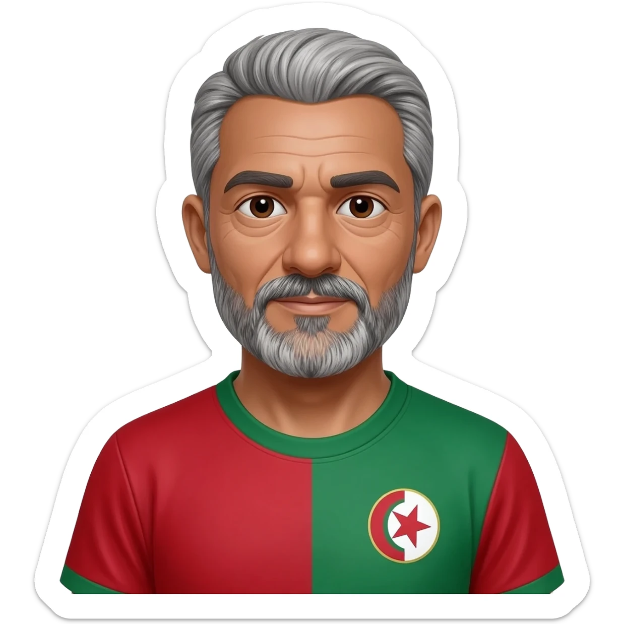homme métisse algérien peau claire yeux marrons 60 ans cheveux gris avec barbe avec maillot foot Algérie sticker