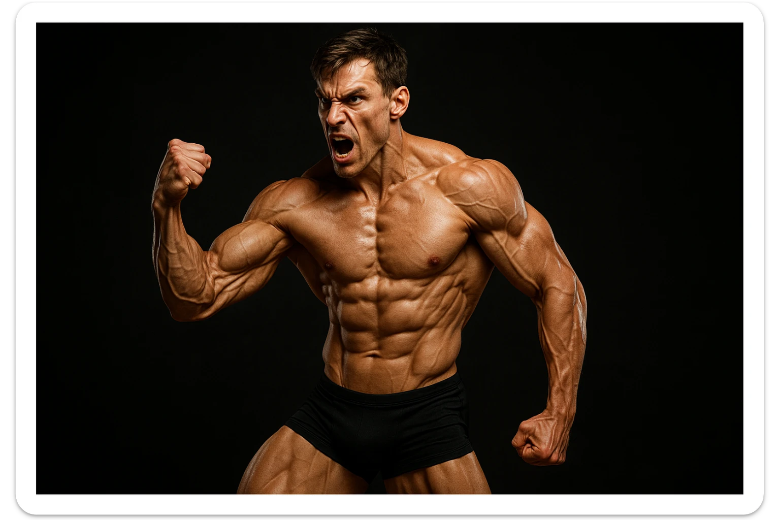 bodybuilding è lo sport simbolico della vemenza, forza, potenza, estetica, iperrealistico cinematografico 4k, l'uomo non farlo troppo tozzo, ma muscolo e slim sticker