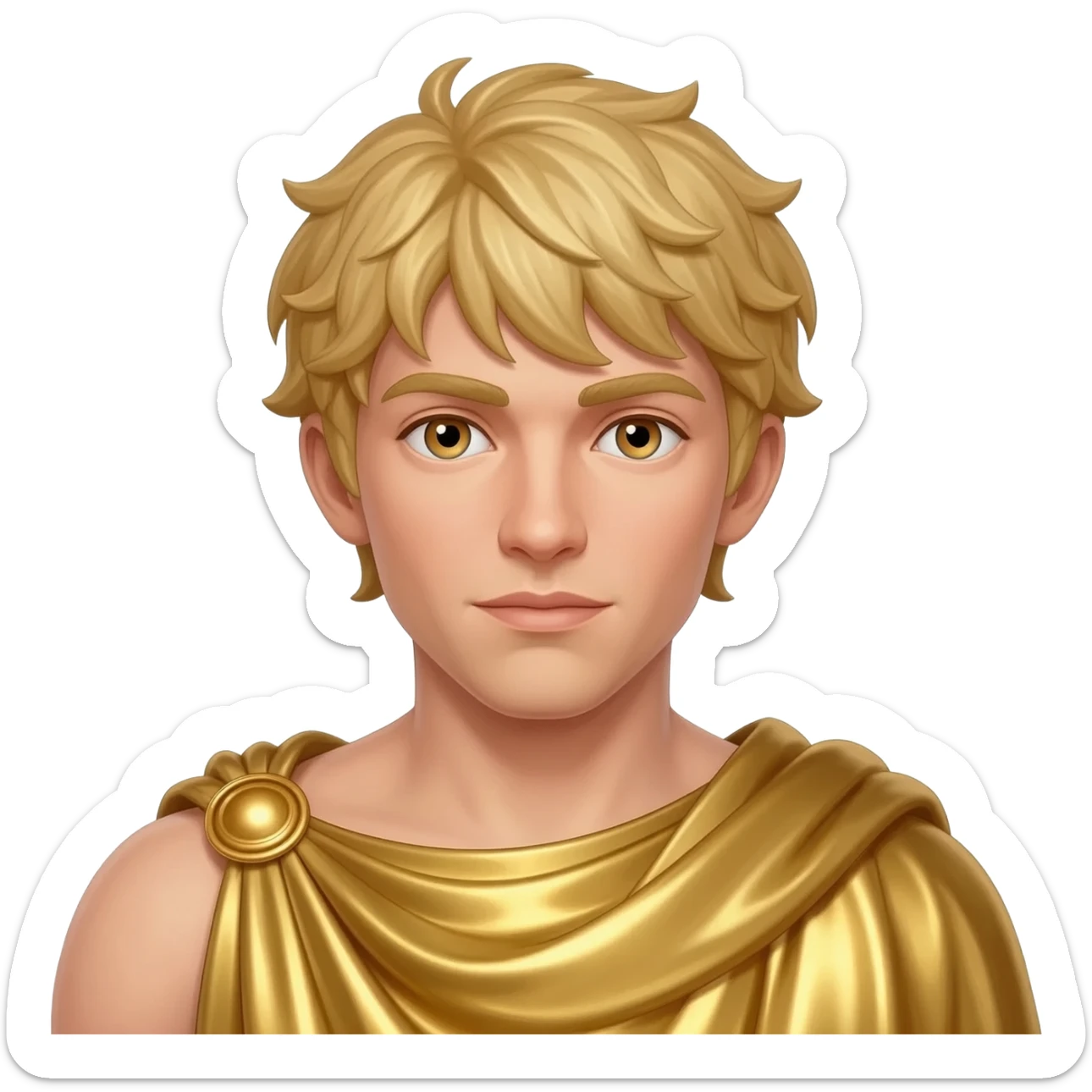 Mercury from Roman Mythology with hazel eyes, blonde hair, gold metallic cloak sticker