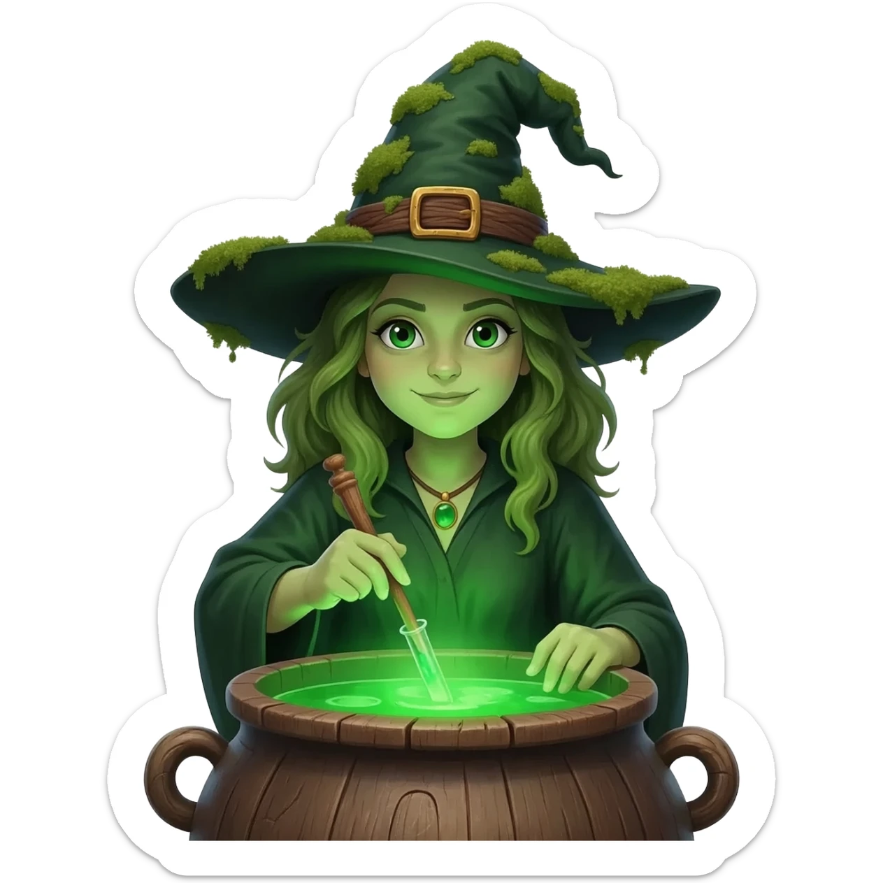green witch cooking potion sticker