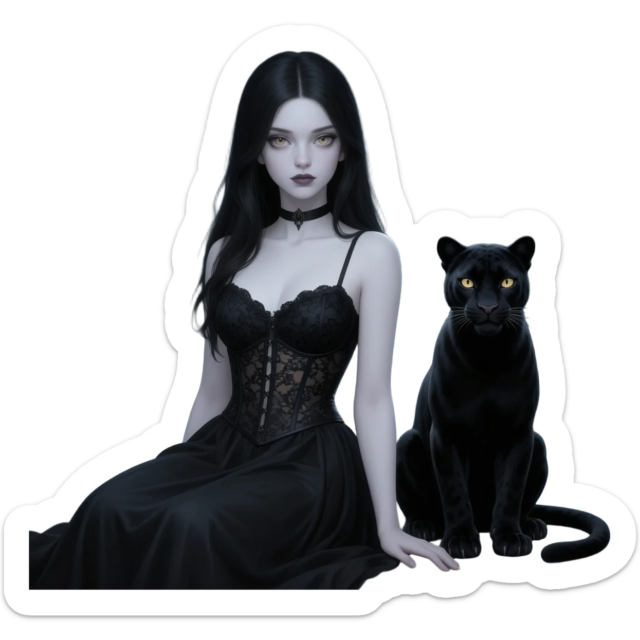 Gothic girl with black panther sticker