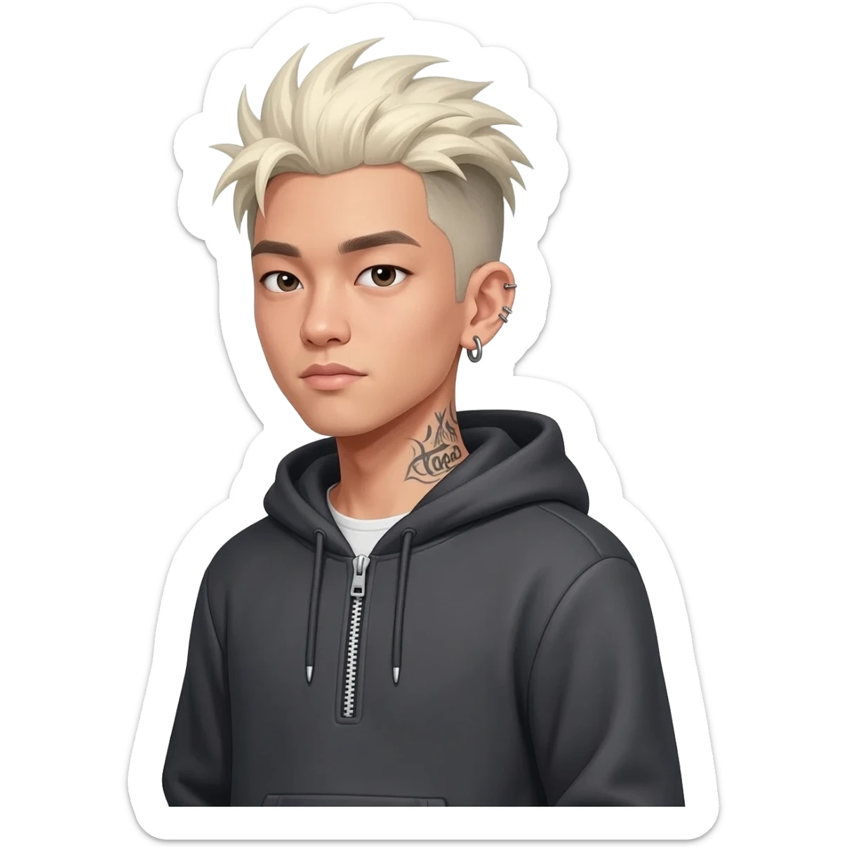 boy asian skateboard spiky long plantinum yellow hair piercing tatto "hope" hoodie zip sticker