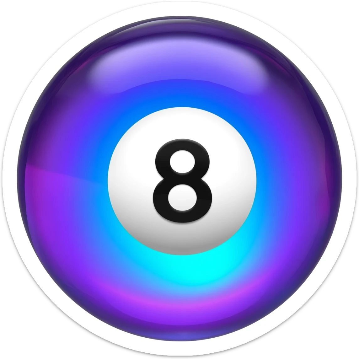 Magic glowing neon-Cyan-purple-gradient iridescent exotic magical glossy glassy 8-ball sticker